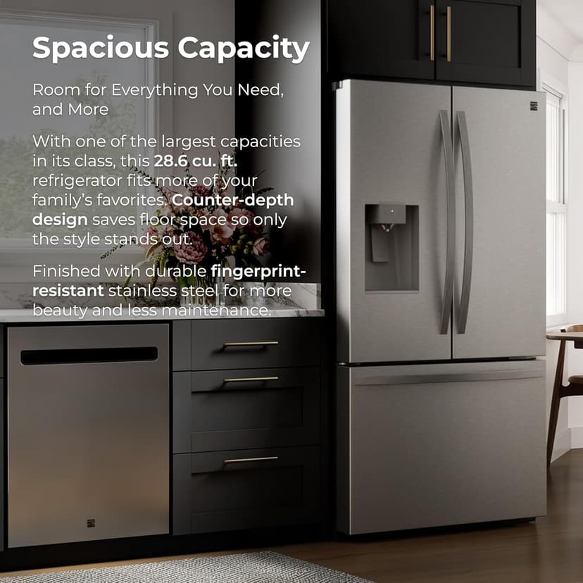 Kenmore 36" French Door Refrigerator with Freezer - Accela Chill, Adjustable Shelving, Dual Evaporator, ENERGY STAR Certified, 28.6 cu. ft. Capacity - Fingerprint Resistant Stainless Steel