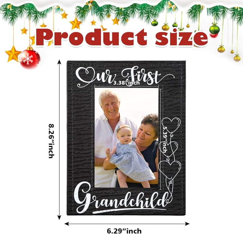 FLYAB First Time Grandparents Picture Frame - Our First Grandchild Leather Photoframe for New Grandparent Christmas Gifts for First Time Grandma Picture Frame Grandparents' Day Gifts