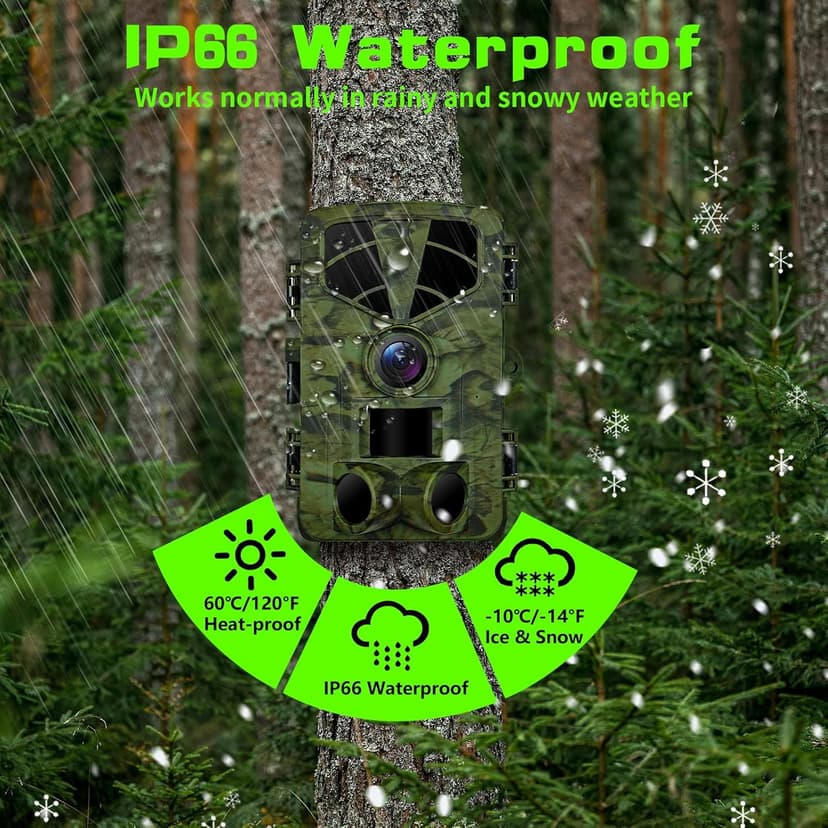 Trail Camera 4K, WiFi Game Camera, 120°Wide Angle, Night Vision Cameras, 32GB TF Card, IP66 Waterproof, Deer Scouting or Home Security, 0.2s Trigger Motion Activated for Wildlife