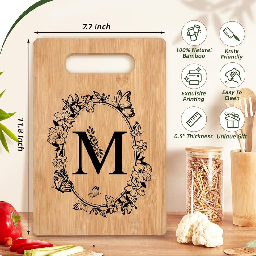 Personalized Cutting Board, Initial Birthday Gifts for Women Wedding Gifts for Couple, Monogrammed Engraved Bamboo Wood Kitchen Gifts, Unique Gift for Christmas Anniversary Housewarming(Letter M)
