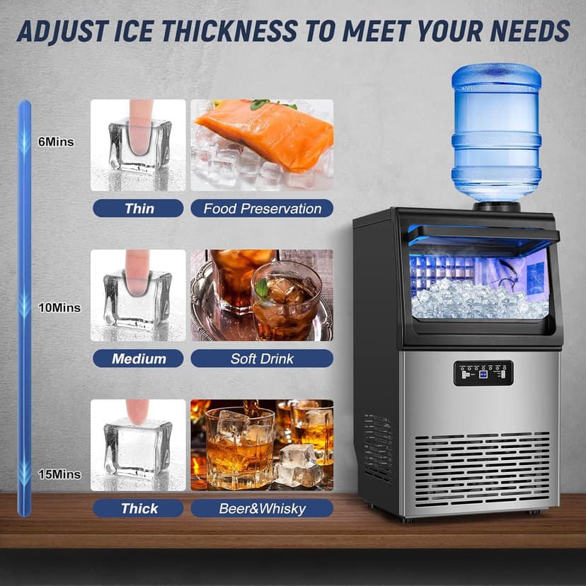 SOZT® Under Counter Ice Maker Machine, 100LBS/24H Stainless Steel Commercial Ice Machine, 20LBS Storage Capacity, Self-Cleaning Freestanding Ice Cube Maker for Home, Bar, Restaurant, Office