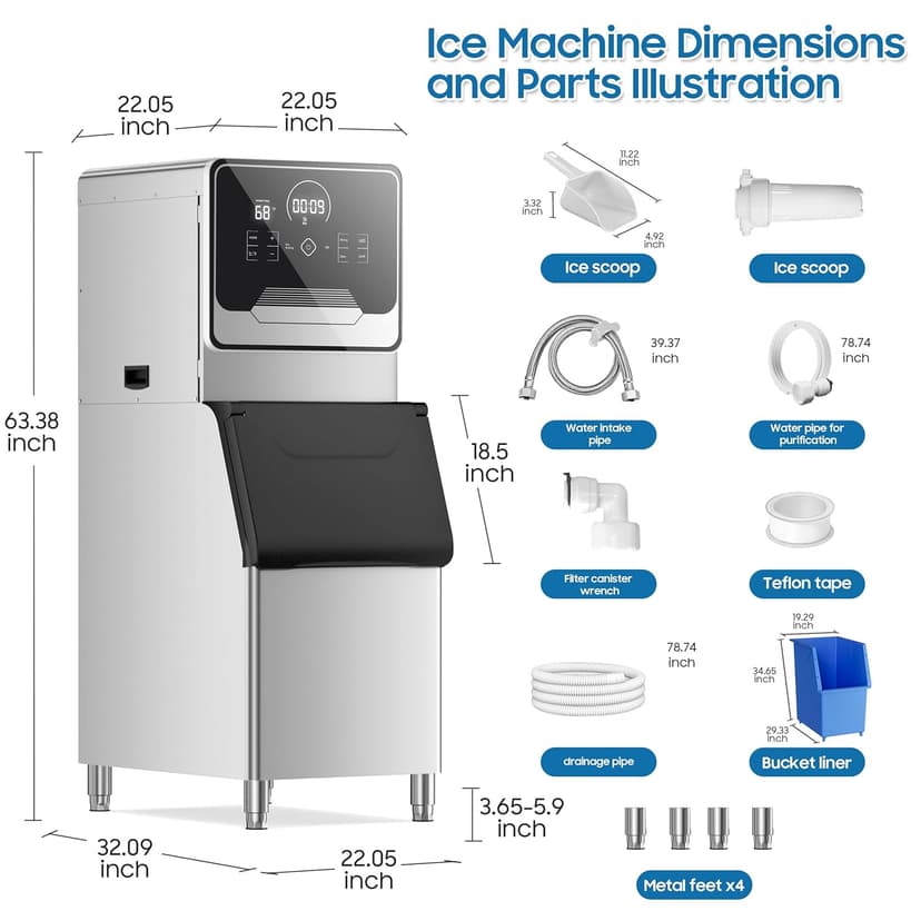 Commercial Ice Maker Machine 700 Lbs/24H Industrial Ice Maker Machine Commercial Ice Machine with 400Lbs Storage, Ice Ready in 5-12 min, Stainless Steel Ice Maker for Bar Cafe Business Restaurant