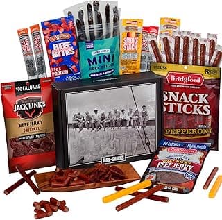 ManSnacks Deluxe Jerky Gift Basket for Men - Large Variety of Beef Jerky Sticks, Pepperoni Sticks, Cheese Stick, in a Manly Gift Box