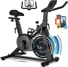 CHAOKE Exercise Bike, Quiet Adjustable Magnetic Stationary Bike for Home Cardio with App Compatible, 350LB Weight Capacity Indoor Cycling Bike with Large Seat, Dumbbell Rack, Pull Cords & LCD Display