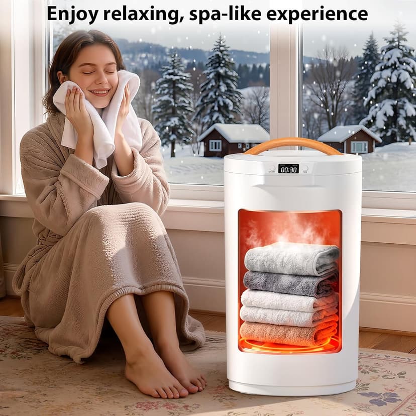 Towel Warmers for Bathroom, 20L Large Towel Warmer Bucket, Fits Up Two 40"X70" Oversized Towels, Bathrobes, Blankets, Towel Heater with LCD, 4 Timer Setting and Auto Shut Off(White)