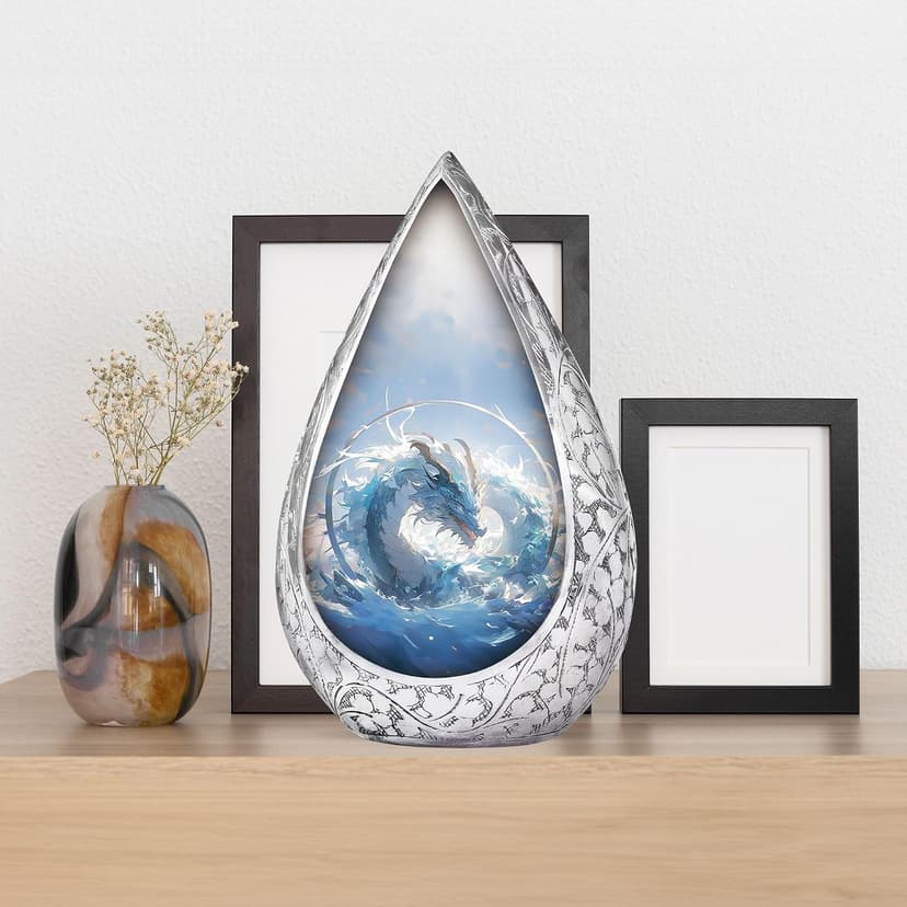 Blue Dragon Small Urn for Ashes Adult Male & Female - Straight Drop Burial Urns for Adult Human Ashes - Remembrance Gift for Loss of Husband - Decorative Cremains Holder for Dad (3 Inch) B0FBRS9T8T