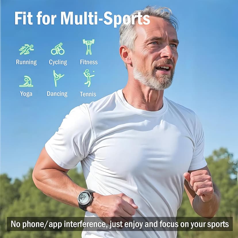 EZON Heart Rate Monitor and Chest Strap, Exercise Heart Rate Monitor, Sports Watch with HRM, Waterproof, Stopwatch, Hourly Chime T007