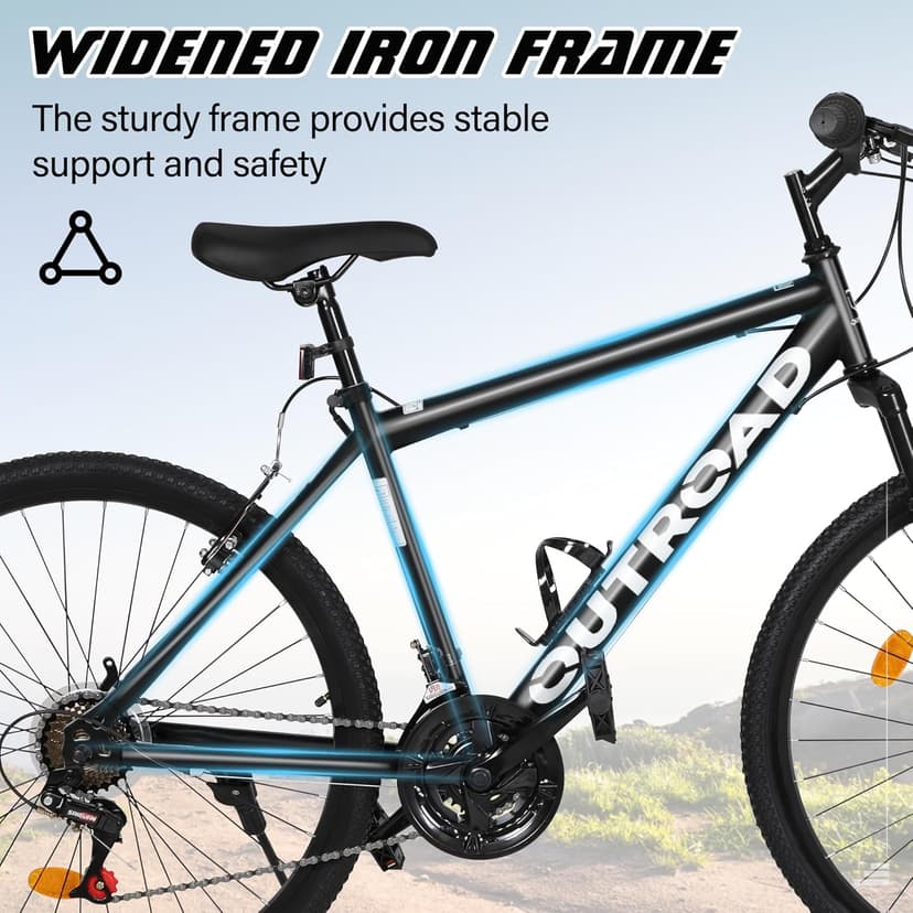 Betterland 26 Inch Mountain Bike, 7-Speed Adult Bike with Dual V Brakes, Outdoor Cycling Bike with High Carbon Steel Frame and Front Suspension, Adjustable Ergonomic Seat for Bicycle