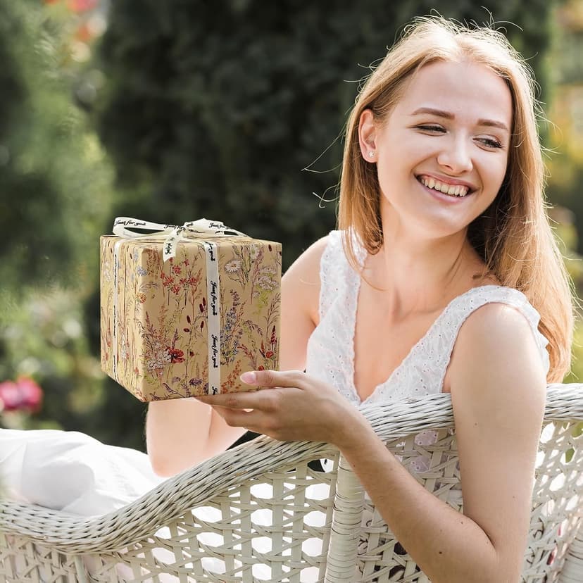 Tyzarglef Wild Flower Wrapping Paper Roll, 17 Inches x 32.8 Feet Kraft Floral Design Wrapping Paper for Women Girls Gifts, Birthdays, Weddings, Bridal Shower and Engagement B0F13926HD