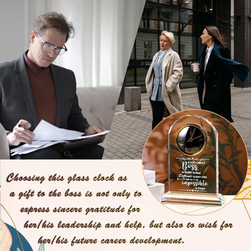 Ornalrist Boss Gifts for Men Women Crystal Clock, Gifts for Retirement Female Boss - Boss Appreciation Gift for Men, Boss's Day Gift Idea - Boss, Mentor, Leader Desk Office Home Decor
