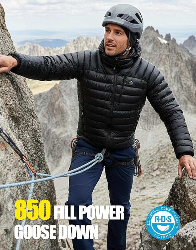 Pioneer Camp 850 Fill Goose Down Jacket Men Lightweight Packable Puffer Jacket with Hood Insulated Warm Winter Puffy Coat