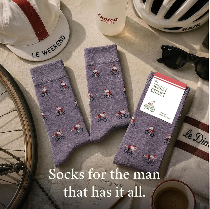 1 x Pair, Size 8-13, Purple, Premium Cotton Blend - Cycling Gift for Dad, Boyfriend & Bike Enthusiasts - The Athletic Gent The Sunday Cyclist Socks - Funny Cycling Socks - Fun Cycle Gift for Men B0H4HRDMP5