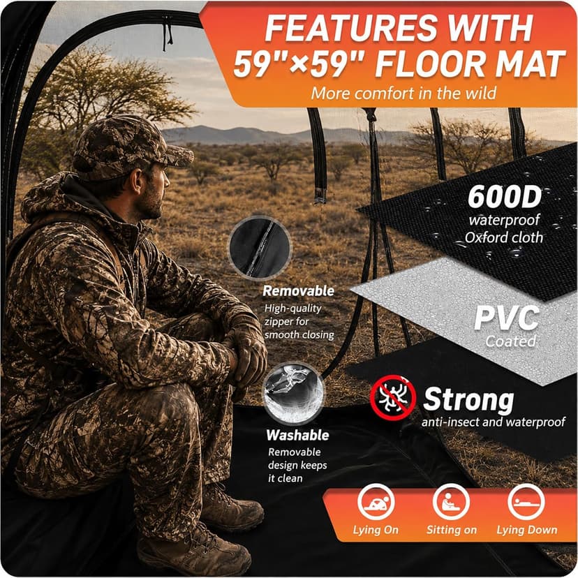 FUNHORUN Hunting Blind 360 Degree See Through with Floor Mat, 2/3 Person Ground Blind, Quick Set Pop Up Tent, Spring Steel Camouflage Tent for Deer and Turkey