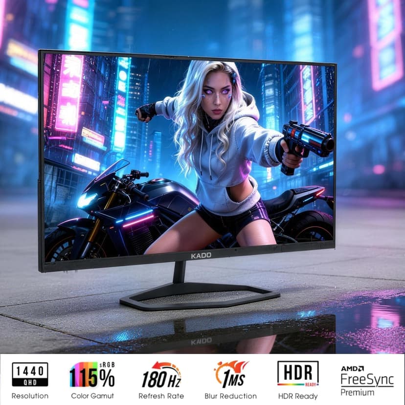Kado Dual Gaming Monitor Setup - 2-Pack 32" 180Hz 16:9 2560x1440 QHD Computer Monitor 115% sRGB, Stacked Gaming AMD FreeSync, VESA Mount HDMI DisplayPort Built-in Speakers