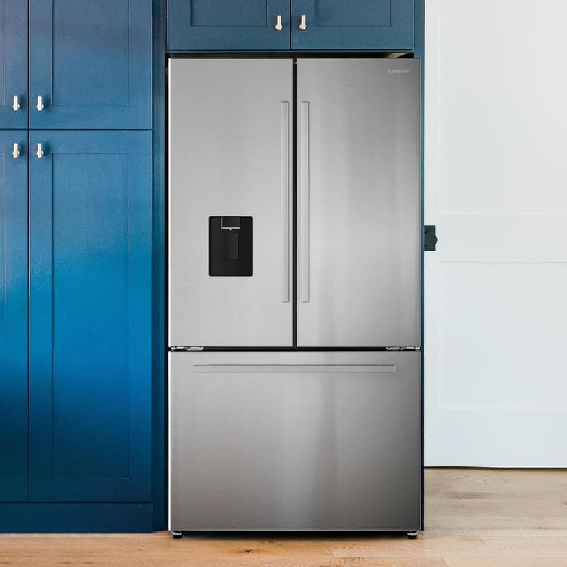 COSMO COS-FDR223GWSS 36 in. Lumin Collection 22.4 cu. ft. Counter Depth French Door Refrigerator, Water Dispenser, Ice Maker, Stainless Steel
