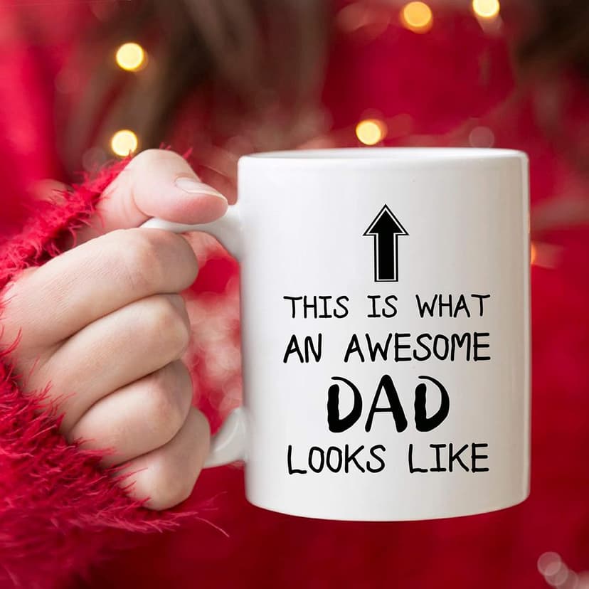 5Aup Christmas Gifts Funny Dad Coffee Mug, This Is What an Awesome Dad Looks Like, 11Oz Novelty Cups from Child Daughter Son Kids, Birthday Gifts for Father Husband Men