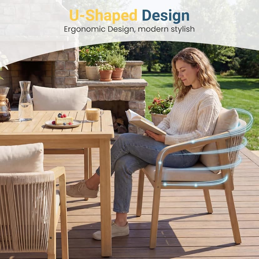 Wisteria Lane 9 Pieces Acacia Outdoor Patio Table and Chairs Set for 8, Patio Outdoor Dining Table Set with Cushion, Modern Outdoor Patio Table Set for Lawn Backyard Garden Deck, Beige