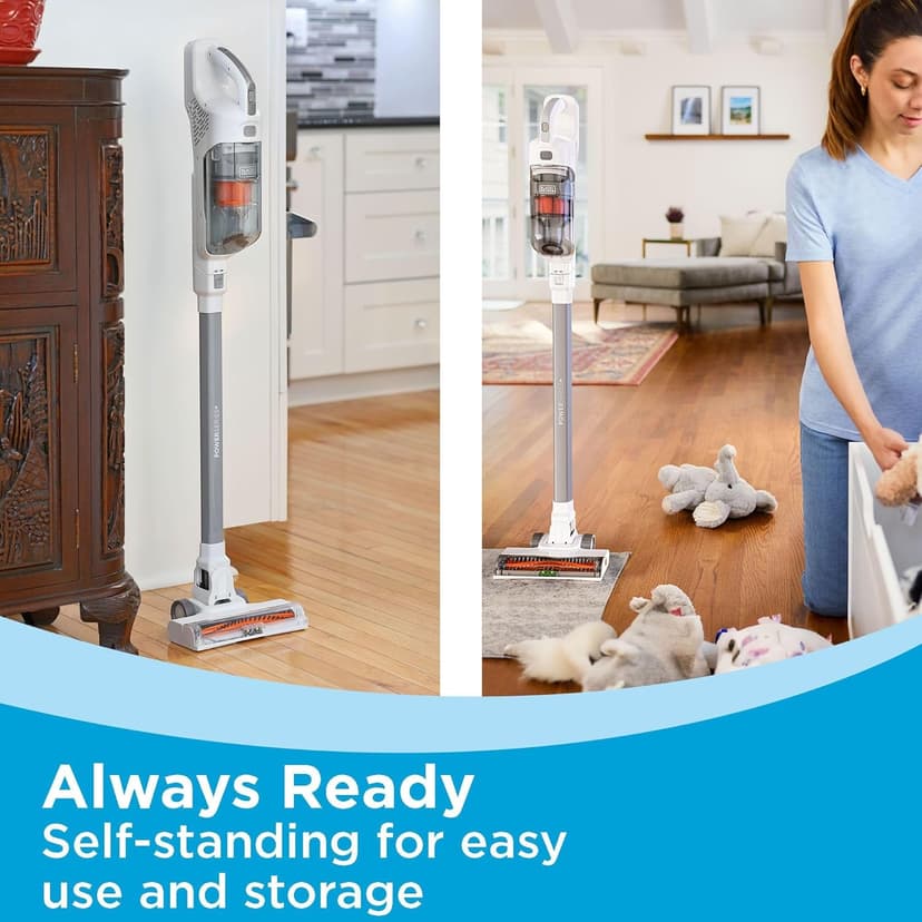 BLACK+DECKER POWERSERIES+ 20V MAX Cordless Stick Vacuum Cleaner with LED Floor Lights, Bagless, Lightweight, Cordless Vacuum Cleaners for Home, Up to 44 Minutes, Powerful Suction, Gray (BHFEA520J)