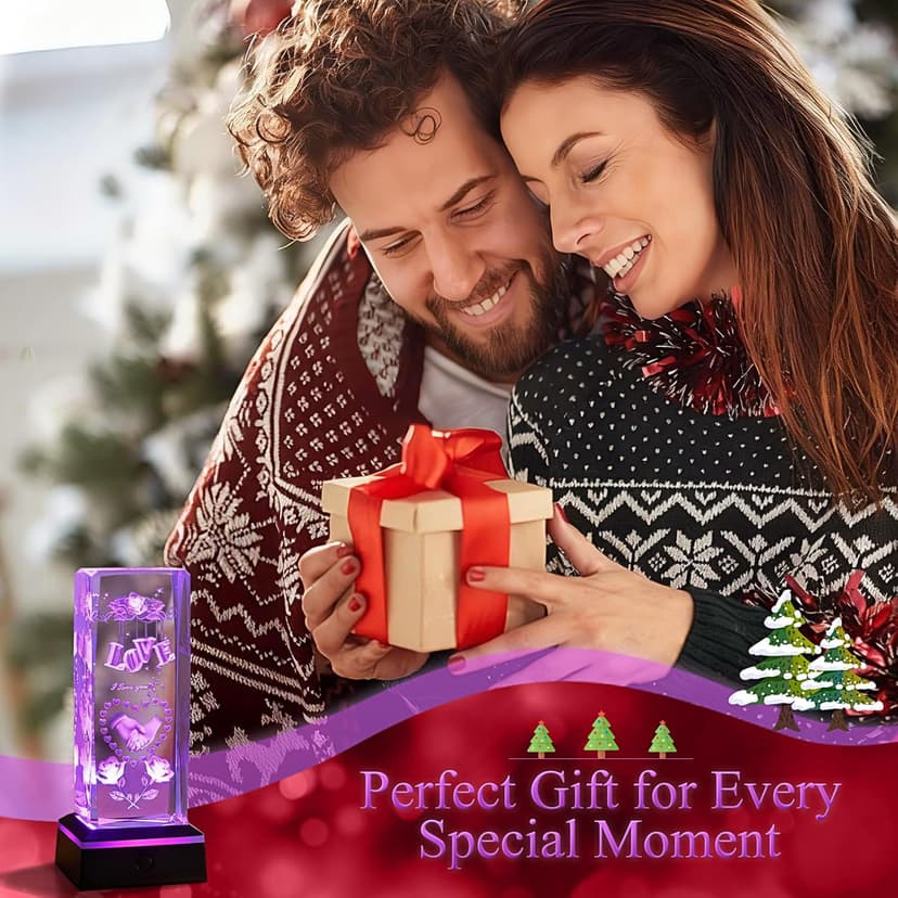 3D Love Crystal Night Light Gifts for Him Her Boyfriend Girlfriend Birthday Christmas, Romantic Love Crystal Lamp Wedding Anniversary Birthday Gift for Women Men Couples Wife Husband