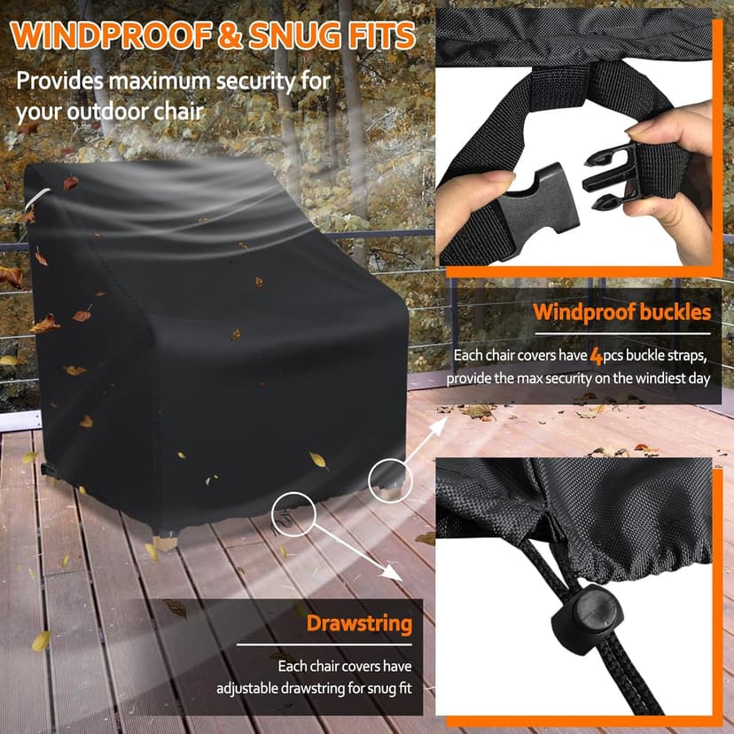STARTWO Patio Outdoor Chair Covers, Outdoor Furniture Covers Waterproof adapter for Lawn Lounge Seat, Wicker, Swivel, Adirondack, Rocking Chairs, 1 Pack 32"L x 37" W x 36"H inch, Black