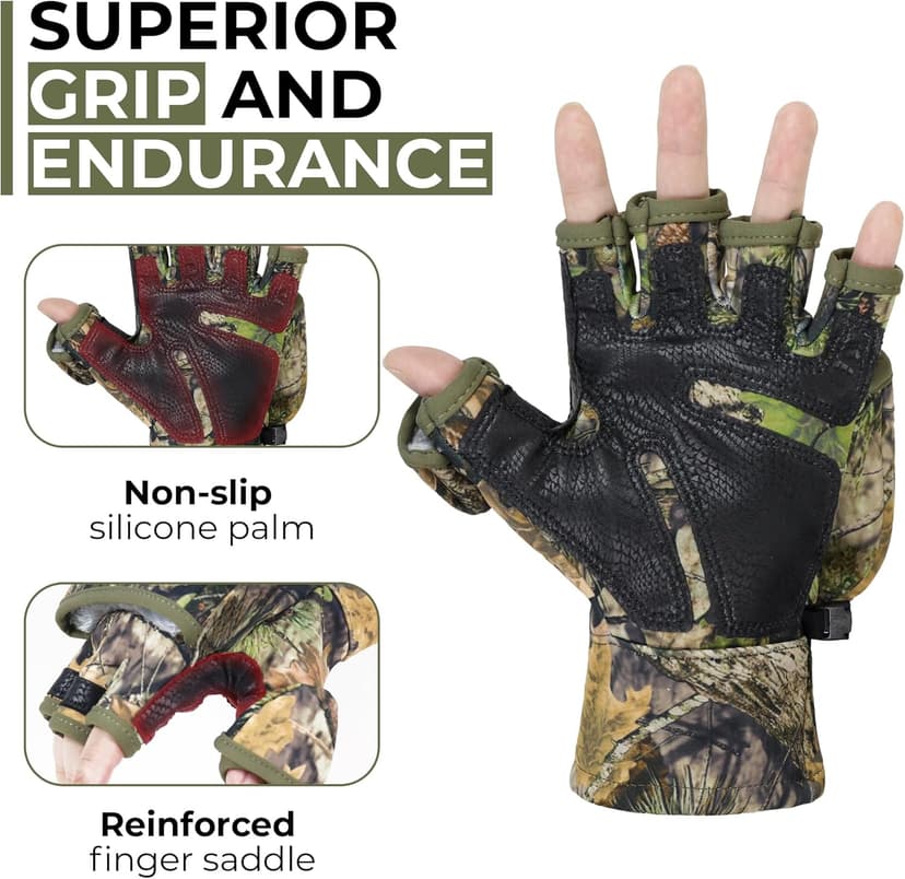 HANDLANDY Cold Winter Weather Fishing Gloves for Men and Women,Fingerless Gloves Convertible Flip Top Mittens