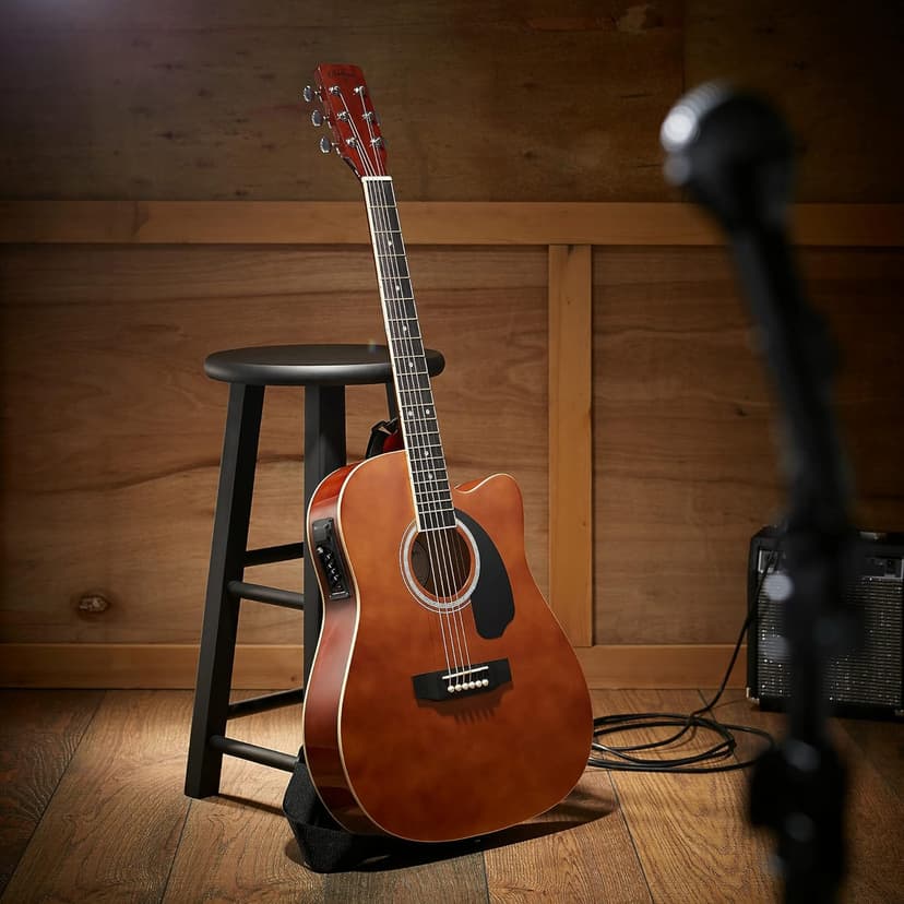 Ashthorpe Full-Size Cutaway Thinline Acoustic-Electric Guitar Package - Premium Tonewoods - Brown