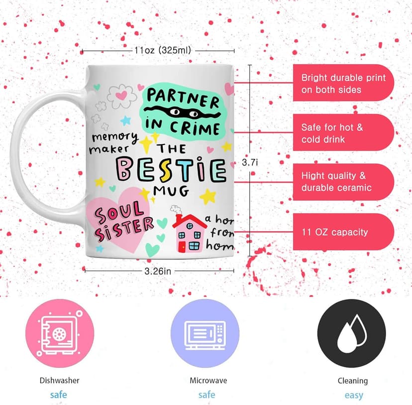 Gossby Bestie Coffee Mug - Best Friend Gift For Women - Friendship Gift for Female Friend - Friendship Gifts For Women Birthday - Gifts For Close Female Friends - 11oz White Ceramic Cup