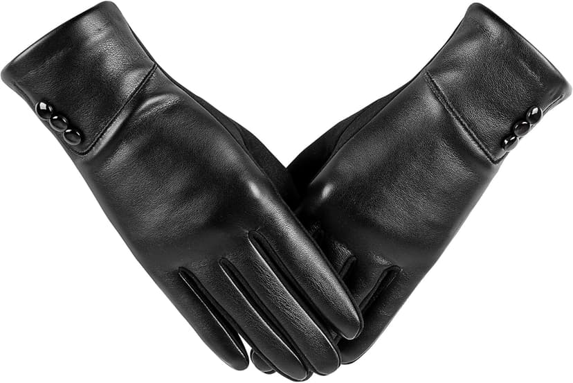 Kebesu Winter Fashion Leather Gloves for Women, Touch Screen Wool Lined Outdoor Windproof Warm Suede Driving Dress Gloves