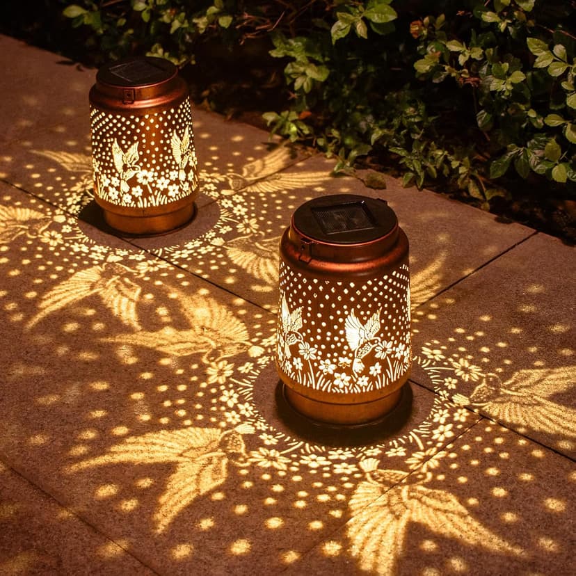 Hummingbird Birthday Gifts for Women Mom Grandma Solar Lanterns Outdoor Waterproof Garden Decor Metal Hanging LED Decorative Light for Patio Yard Lawn Backyard Front Porch Gardening Gifts