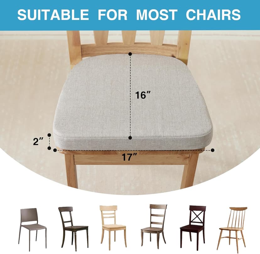 IASEAHK Chair Cushions for Dining Chairs Set of 4, Non Slip Kitchen Chair Pads, 17" x 16" x 2", Indoor Dining Chair Cushions with Ties, D-Shaped Seat Cushions for Kitchen Chairs, Beige