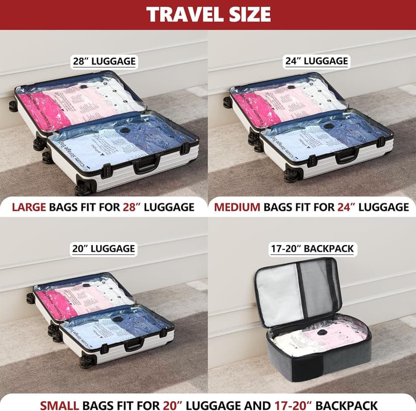 SUOCO Travel Vacuum Bags with Portable Electric Pump, 12 Combo (4L/4M/4S) Compression Packing Seal Cubes for Clothing Suitcase Luggage Organizer, Space Saver Clothes Storage Bags