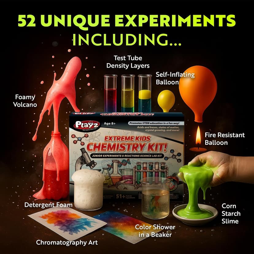 52+ Experiments Chemistry Set Science Toys, STEM Projects with 51+ Tools, Kids Science kit, Science Experiments for Kids Gift Playz Extreme Chemistry Educational Science Kits for Kids Age 8-12 B08HSFDZP6
