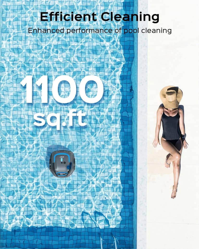 WYBOT A1 Robotic Pool Cleaner – Dual-Layer Filtration, Strong Suction, 130-Min Runtime, Cordless Pool Vacuum for Above-Ground & Flat Pools up to 1,100 Sq. Ft., 4 Cleaning Modes (Darkgrey)