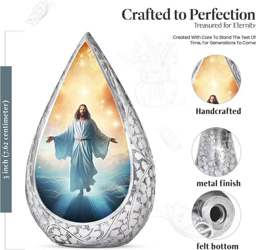 Jesus Christ Small Urn for Ashes Adult Male & Female - Straight Drop Burial Urns for Adult Human Ashes - Remembrance Gift for Loss of Husband - Decorative Cremains Holder (3 Inch) B0FBRT54QK