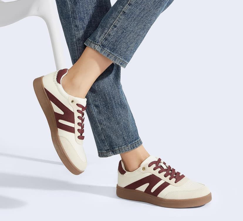 LUCKY STEP Women Classic Retro Gum Sole Fashion Sneakers Casual Tennis Skate Shoe Genuine Leather Walking Footwear Anti Slip Trainers