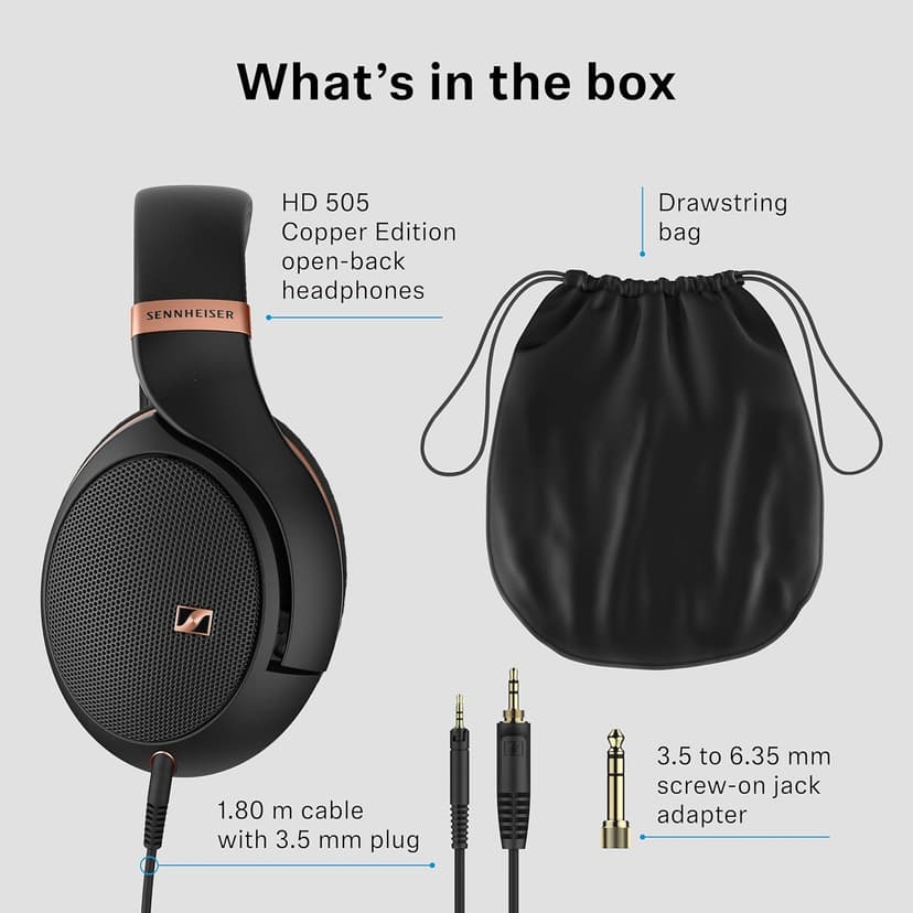 Sennheiser HD 505 - Wired Headphones Over Ear with Transparent Sound and Controlled Bass, Enhanced Comfort Studio Headphones for Music, Work, Gaming, Audiophiles, Students, Traveling, Copper Edition