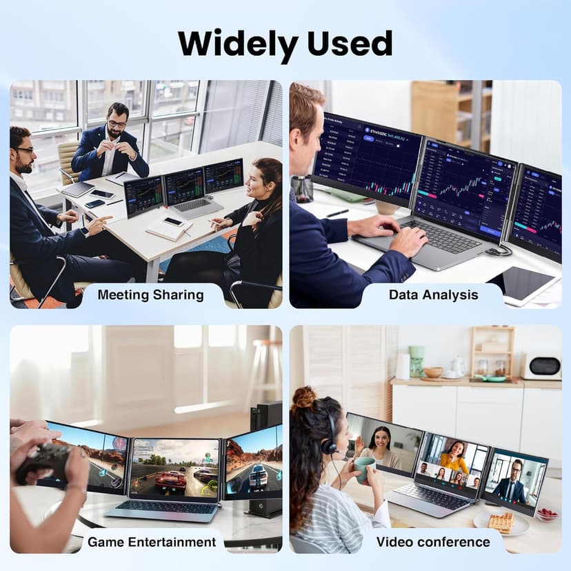 Laptop Screen Extender, 15.6" Ultra Light & Thin Triple Portable Monitor for Laptop with 1080P FHD IPS Display, Two Cable USB-C/HDMI Plug-Play Monitor Extender for Mac/Win/Android, Fits 13-17" Laptops