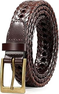SUOSDEY Braided Genuine Leather Belt for Men, 1.2" Width Men’s Casual Woven Leather Belt for Jeans Pants