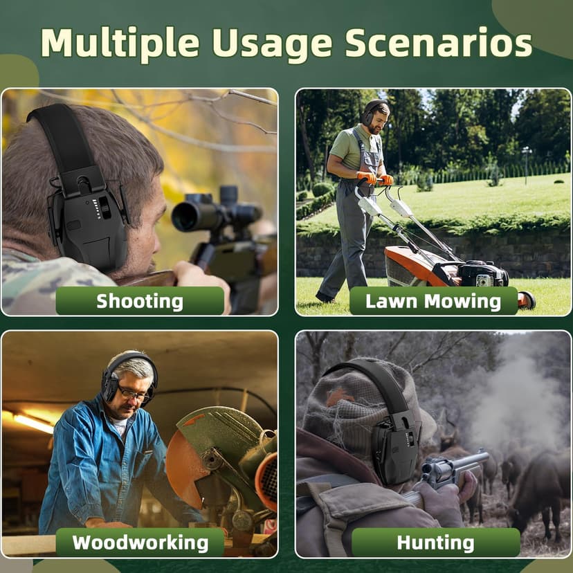 Rechargeable Shooting Protection Earmuffs with 4X Sound Amplification, Automatic Noise Cancelling Headphones Electronic Ear Muffs Music Volume Adjustable Folding for Hunting Racing Mowing