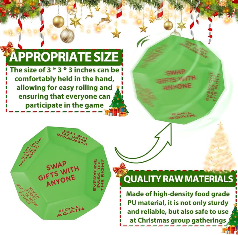 Christmas Ideas Dice Game for Family Party, Suitable for Xmas, Birthdays, Parties, Family and Friends Gatherings Santa Swap Gift Exchange Dice,3 ins Christmas Stocking Stuffers Games B0DN16HXDS