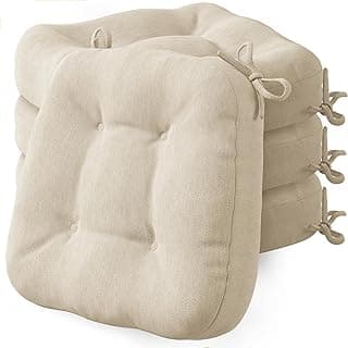 Codi Dining Chair Cushions 4 Pack, Thick Chairs Pads for Indoor Kitchen Room - Washable, Non-Slip Memory Foam Seat Cushion with Ties, 16.5"x16.5"x 3.5", Set of 4, Beige New