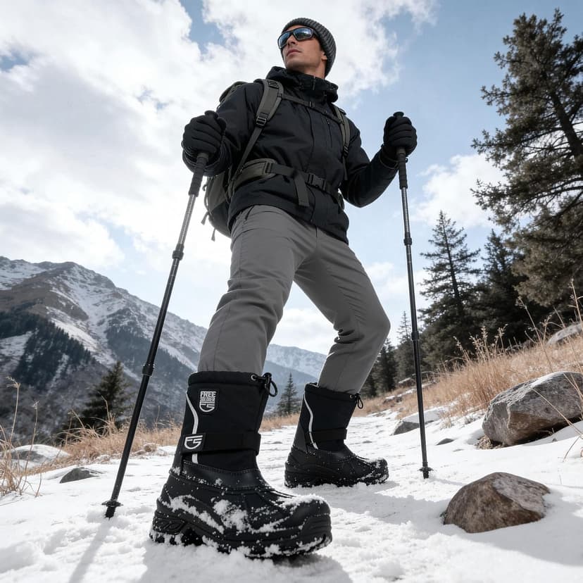FREE SOLDIER Mens Snow Boots Insulated Waterproof Hiking Winter Shoes Nonslip Outdoor Ankle Cold Weather Boots with Warm Inner