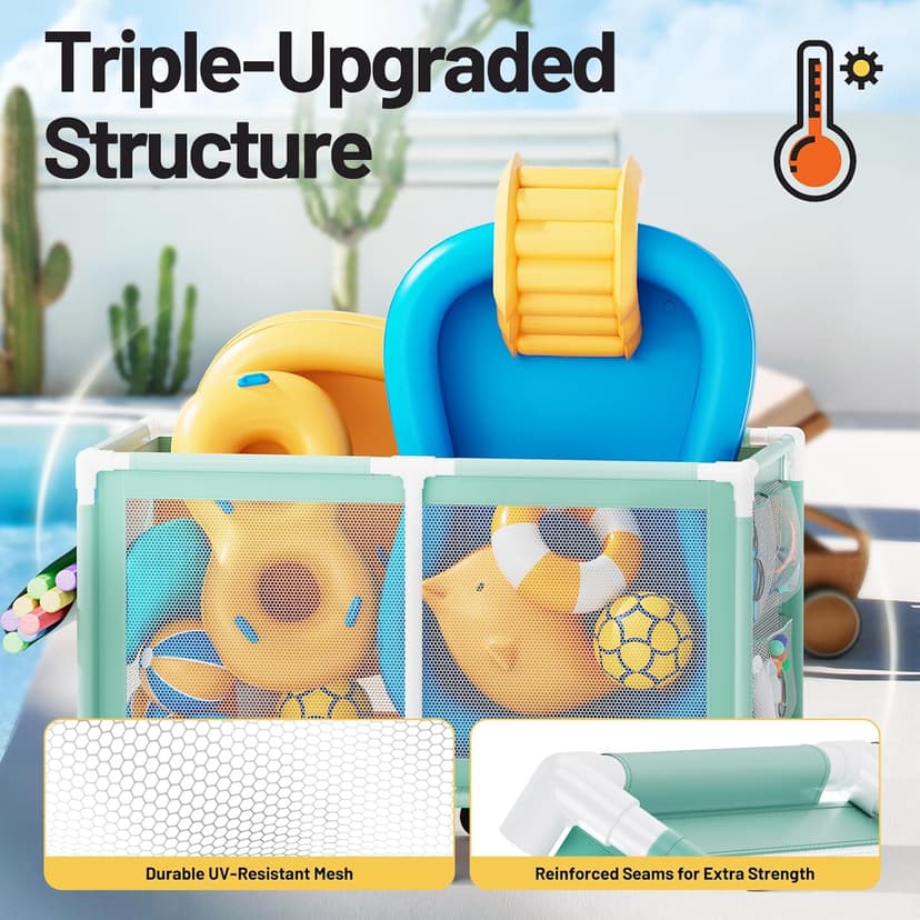 280 Gallon 69" Pool Storage Bin XXL Extra Large Swimming Pool Float Storage Bin, Pool Noodles Holder, Toys, Floats, Balls and Floats Equipment Mesh Rolling Bin for Garden Lawn, 69" Lx32 Wx35 H