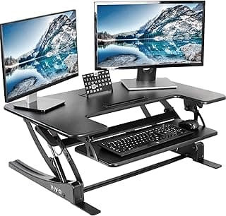 VIVO 36 inch Height Adjustable Stand Up Desk Converter, V Series, Quick Sit to Stand Tabletop Dual Monitor Riser Workstation, Black, DESK-V000V