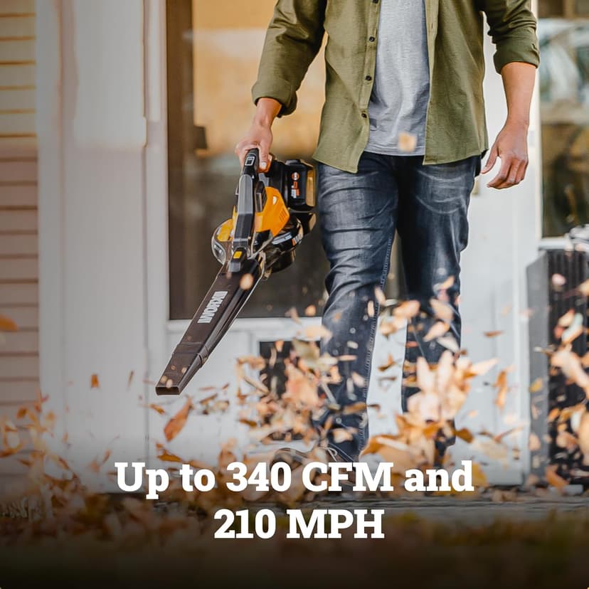 WORX WG583 40V Cordless Leaf Blower, 3 in 1 Blowers for Lawn Care with Vacuum & Mulcher, Electric Blower with Brushless Motor & 2 Speed Control, 2 Batteries & Charger Included