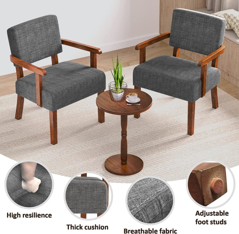 FAGAGA Accent Chair Set of 2 with Table, Living Room Chairs with Soft Seat and Armrests for Living Room Bedroom Reading Room Waiting Room, Grey (AC01)