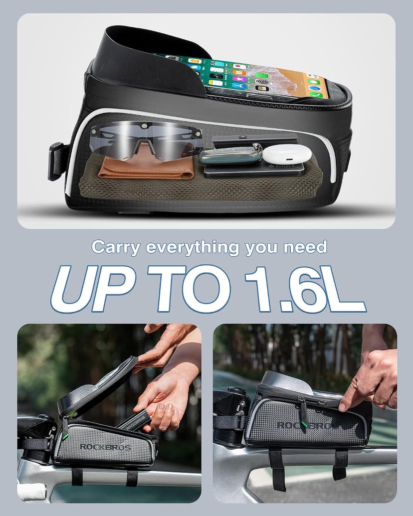 E-Bike Accessories for Men Women Compatible Phone Under 7” Straps Fit All Frames ROCKBROS Bike/Bicycle Phone Front Frame Bag, Waterproof, Tube Cycling Pouch B079QKP848
