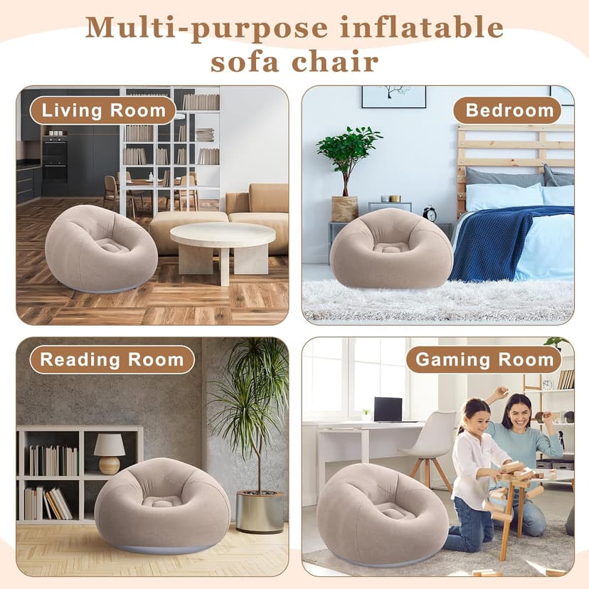 Realspring 6 9 12 Pcs Inflatable Bean Bag Chairs for Adults with Electric Air Pump, Blow up Couch Folding Portable Inflatable Couch Lazy Sofa for Outdoor Movie Night Camping(Coffee,6 Pcs)