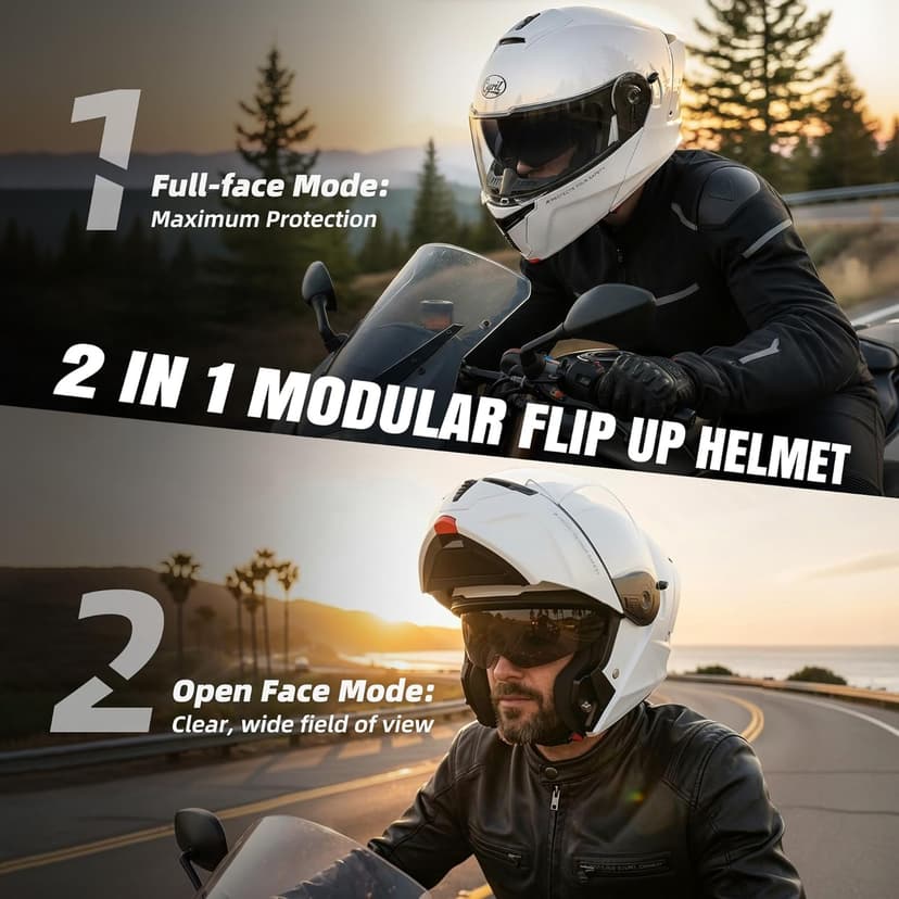 CYRIL Modular Motorcycle Helmet DOT, Flip Up Full Face Men Women, Glasses Compatible Dual Visor, Quick Release Shield, Bonus Smoke Visor & Bag for Street Bike ATV UTV Scooter Cruiser