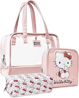 Hello Kitty Toiletry Bag and Makeup Bag Set of 3 for Women Teens Girls Zipped Cosmetics Case Kawaii Travel Essentials Anime Gifts for Her